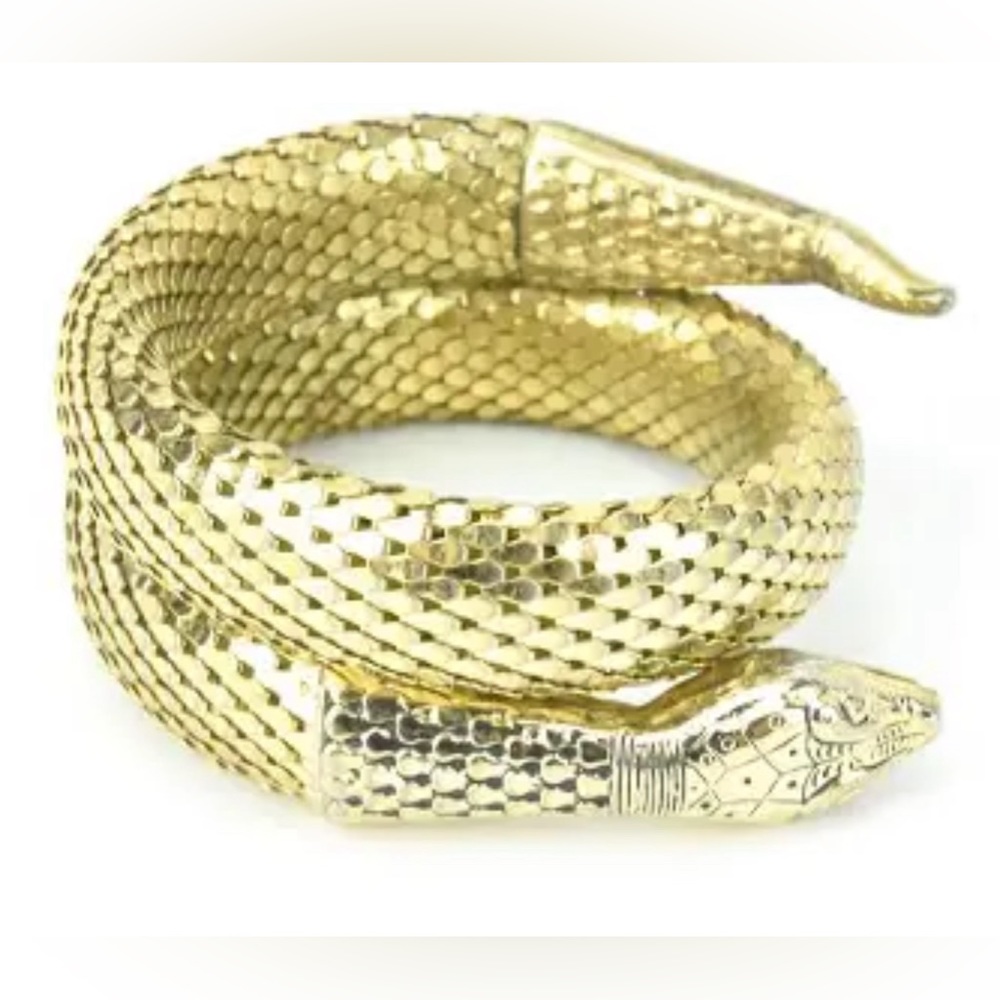 Authentic Whiting & Davis signed gold plated mesh coiled snake bracelet vintage